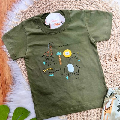  Conj. Camiseta Funny Safari Crew e Bermuda - Verde Musgo